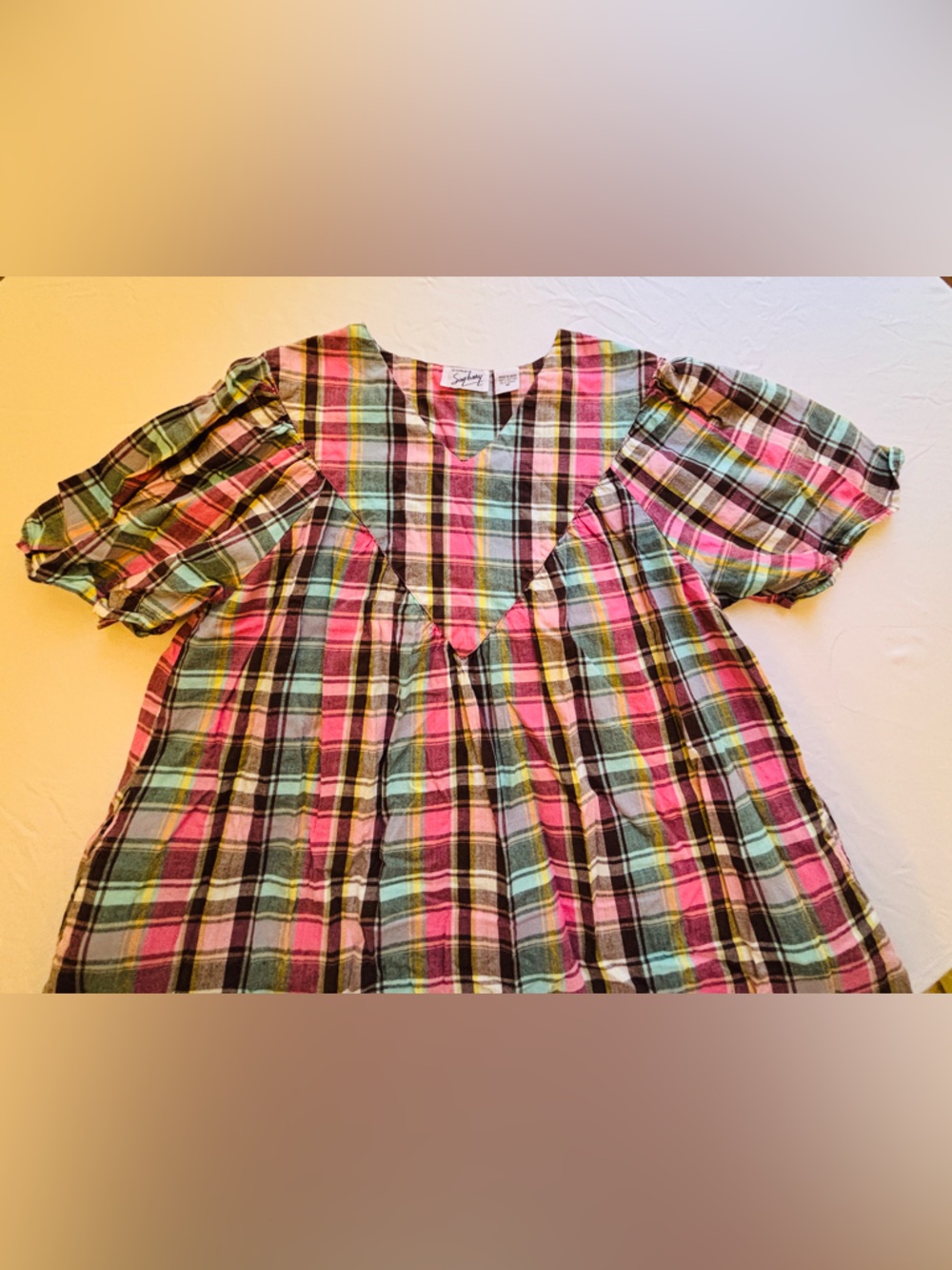 Styled by Saybury 100% Cotton Vintage Short Sleeve Plaid Nightgown Housedress - Picture 5 of 11